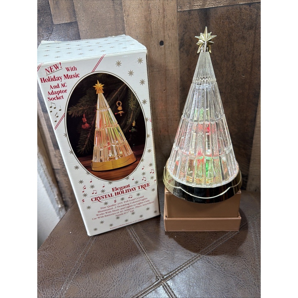Crystal Holiday Tree 24% Lead Crystal Illuminated Music Twinkling Lights Vintage